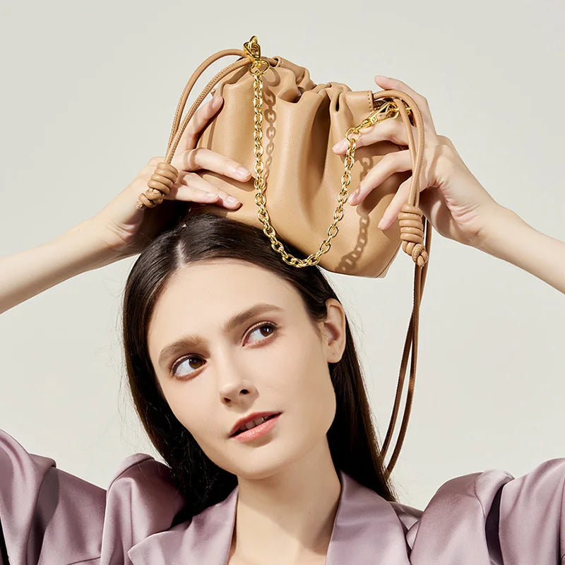 leather cloud chain handbag, view 6 - MRSLM