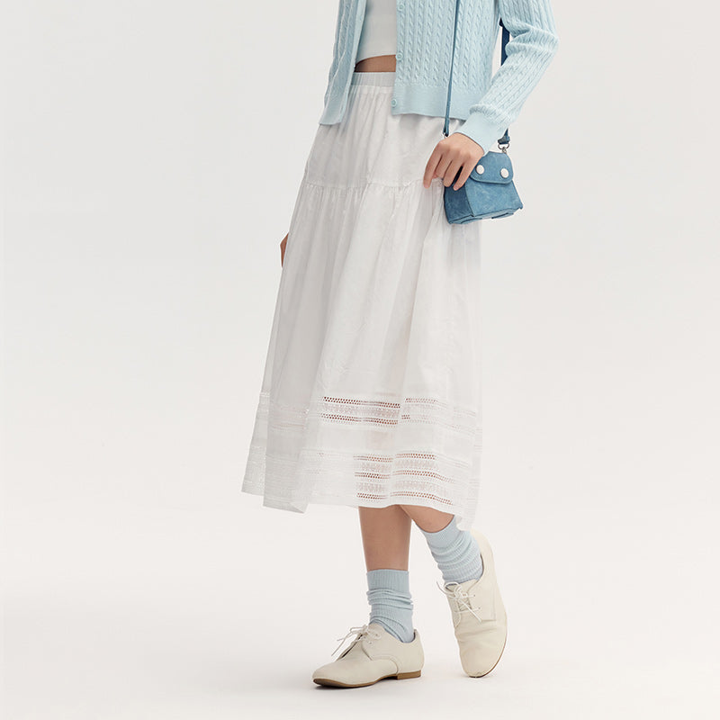 elegant lace hem midi skirt, view 7 - MRSLM