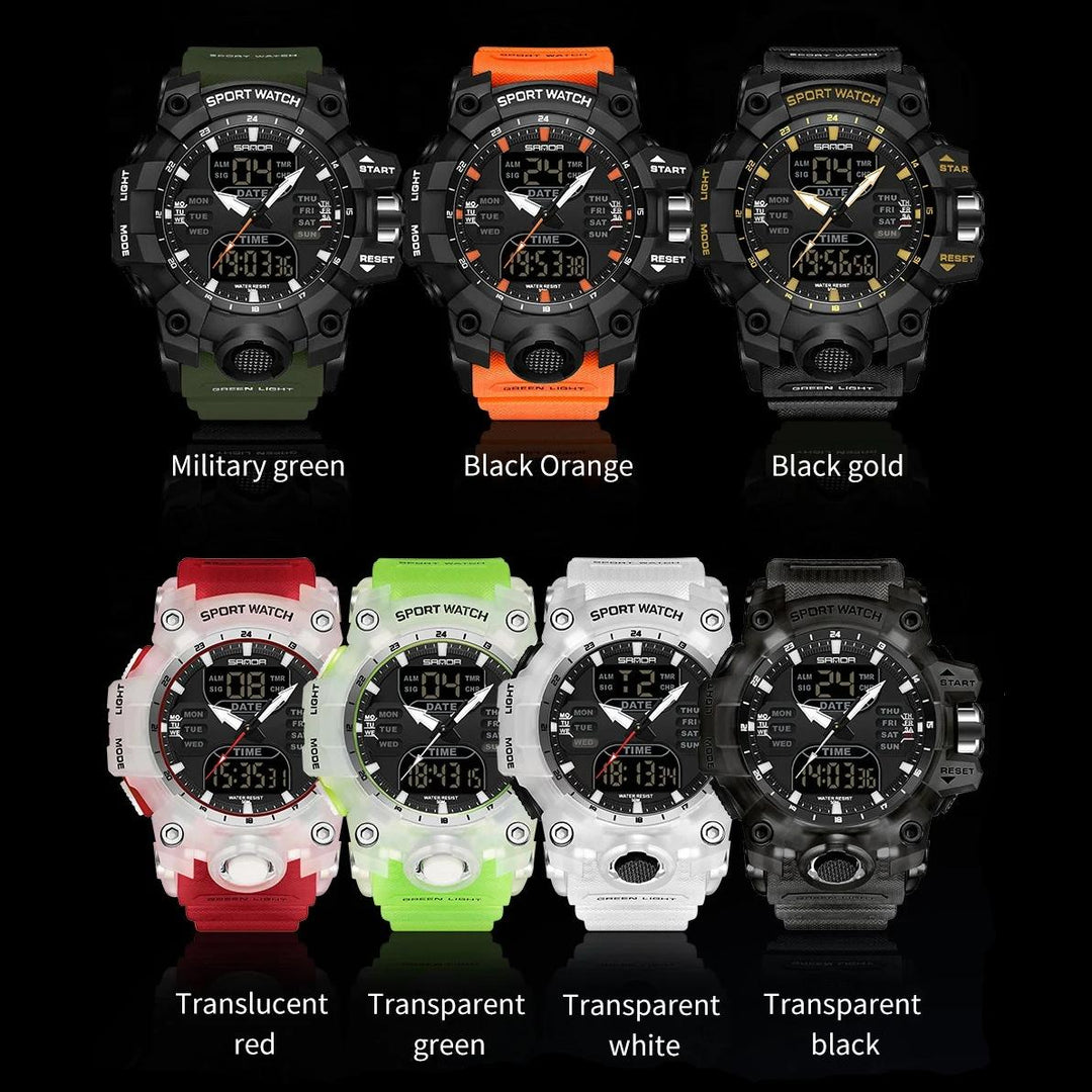 Dual Display Sports Watch for Men - Waterproof, Shock Resistant with Multi-Function Digital Display