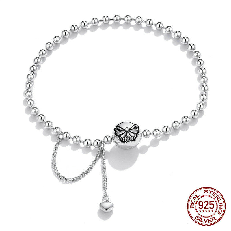 Women's Versatile Silver Butterfly Bead Chain Bracelet