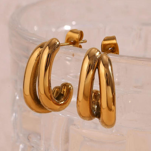double layer banana shaped gold earrings - MRSLM