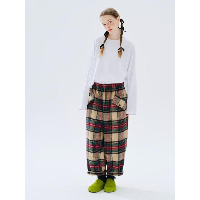 Plaid wool-blend wide leg trousers, view 3 - MRSLM