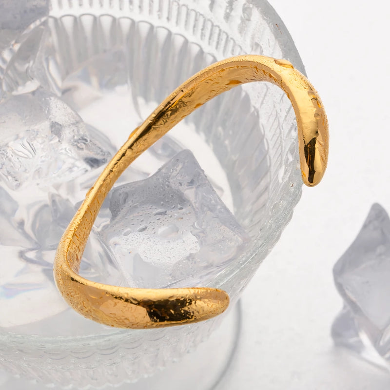 gold stainless steel wavy cuff bracelet, view 7 - MRSLM