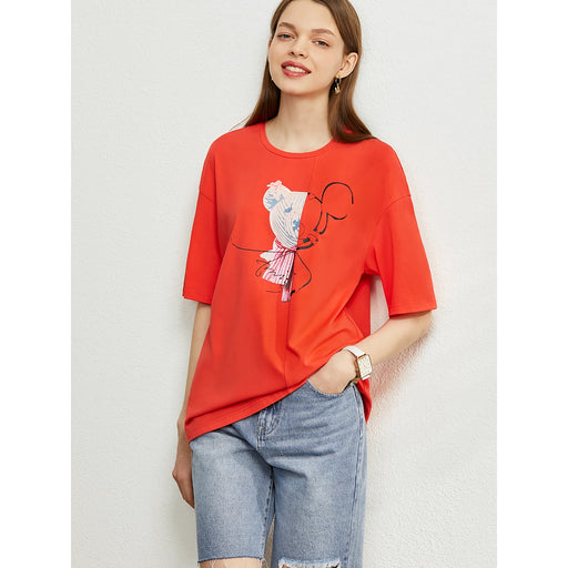 women's stretch printed drop sleeve tee, view 2 - MRSLM