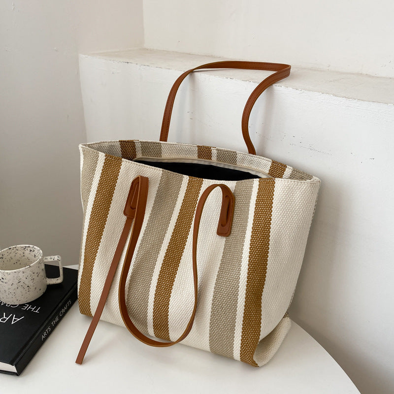 Striped canvas tote bag, view 4 - MRSLM