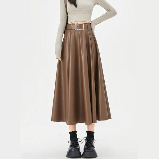High-waist faux leather skirt with belt - MRSLM