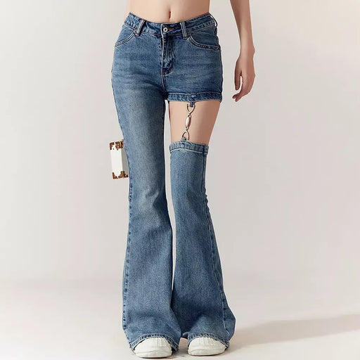 Hollow out chain flare jeans, view 2 - MRSLM