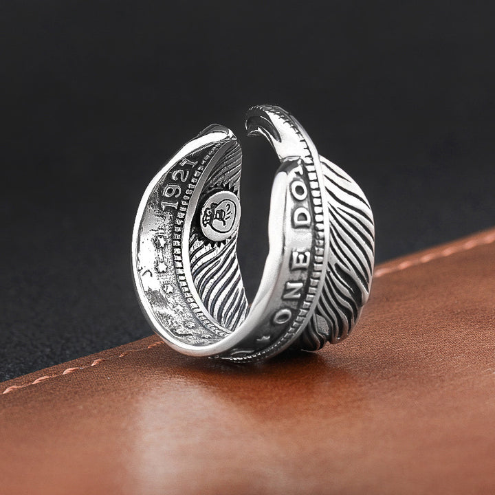 Indian Style Feather Ring S925 Sterling Silver