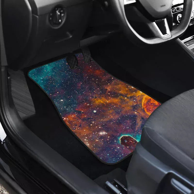 Galaxy Space Teal & Orange Car Floor Mats Set
