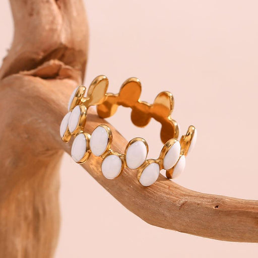 adjustable white enamel oval ring - MRSLM