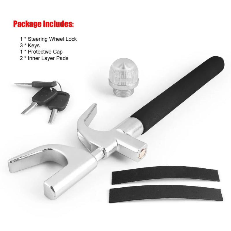 adjustable steering wheel lock with emergency hammer, view 2 - MRSLM