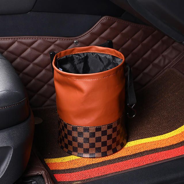 Luxurious Leather Car Trash Can: Foldable & Hanging Design