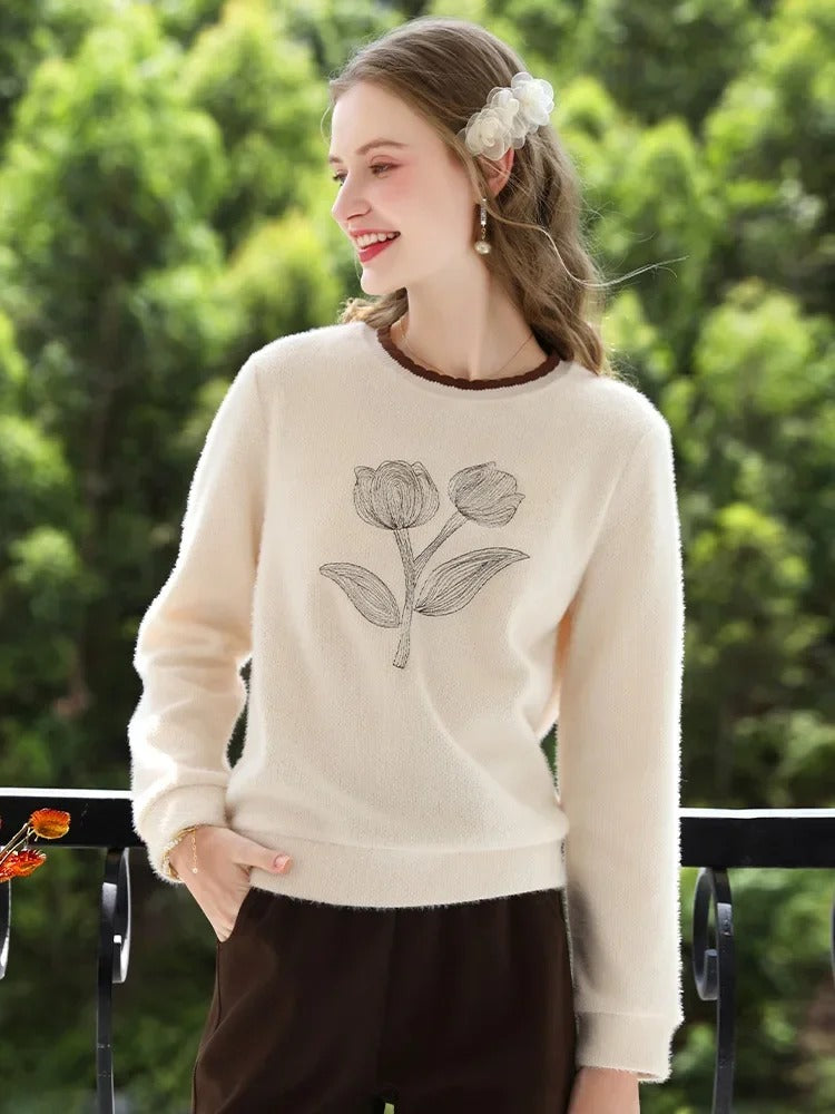 Aprikosenfarbener, weicher Freizeitpullover für Damen