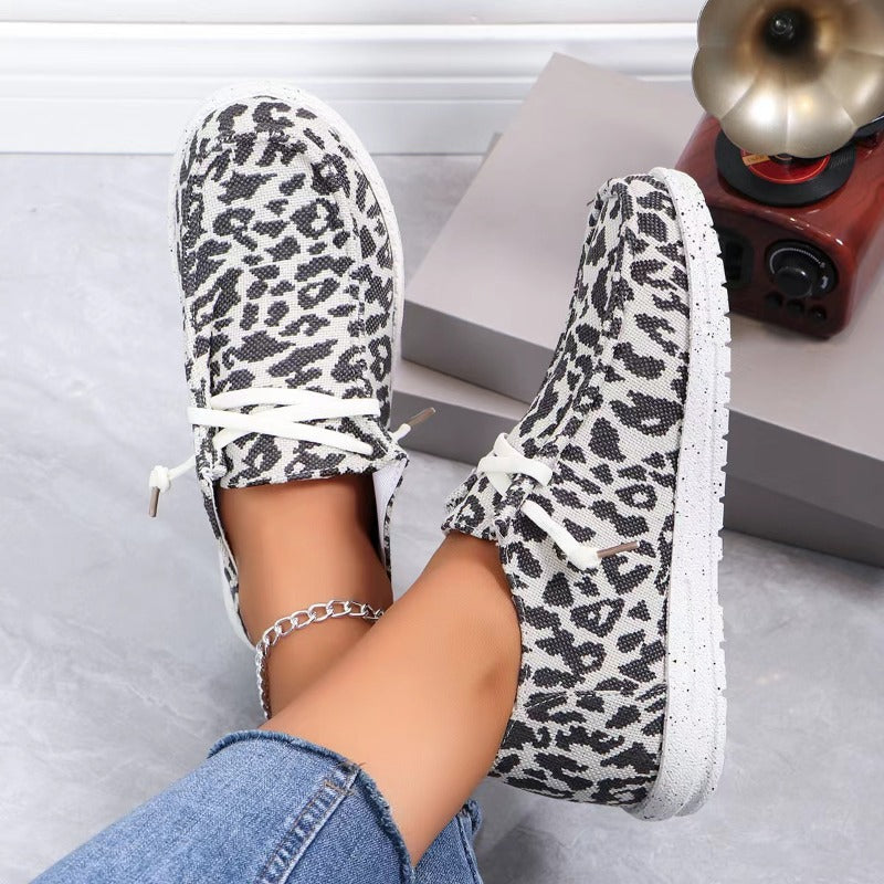 women's leopard canvas lace-up loafers, view 4 - MRSLM