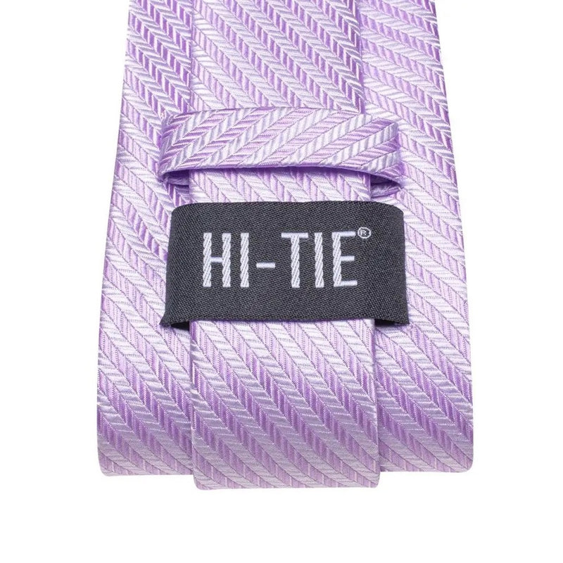 striped lilac silk necktie set for men, view 6 - MRSLM