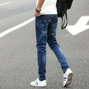 Men's dark blue denim pants, view 4 - MRSLM