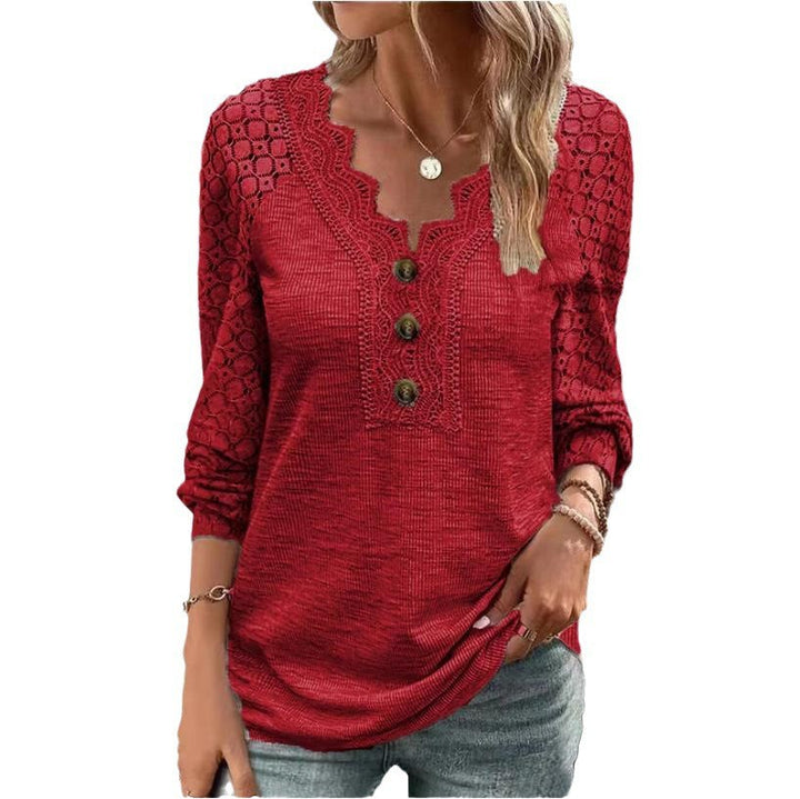 Women's Long Sleeve Shirt Leisure Pullover Slim Lace T-shirt