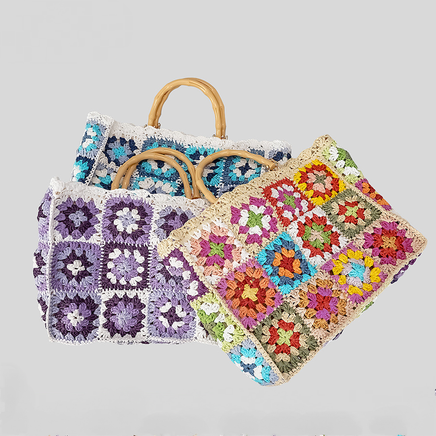 Bohemian Floral Tote Bag with Bamboo Handles