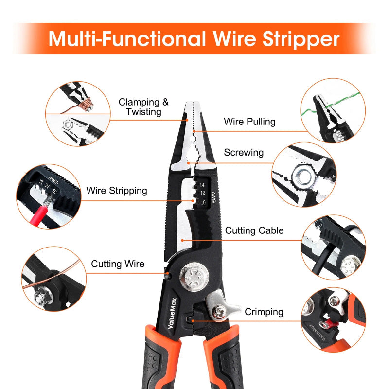 8.5-inch wire cutters and strippers with flush pliers, view 6 - MRSLM