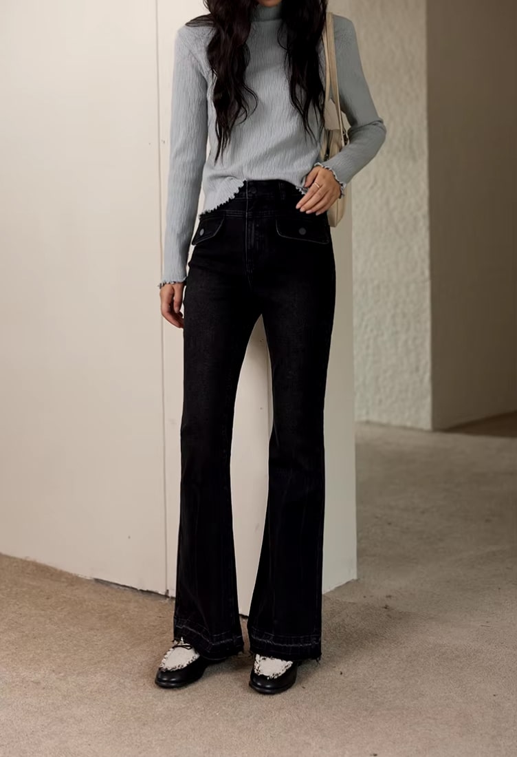 vintage high waist flared denim pants, view 3 - MRSLM