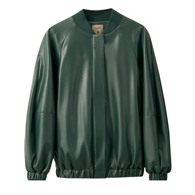 Sportliche Lederjacke mit Baseballkragen