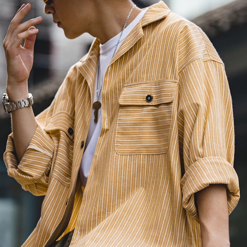striped Cuban collar shirt, view 7 - MRSLM