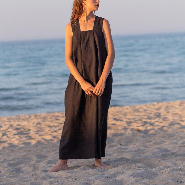 square collar sleeveless midi sundress, view 5 - MRSLM