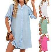women's v-neck button-down dress, view 2 - MRSLM