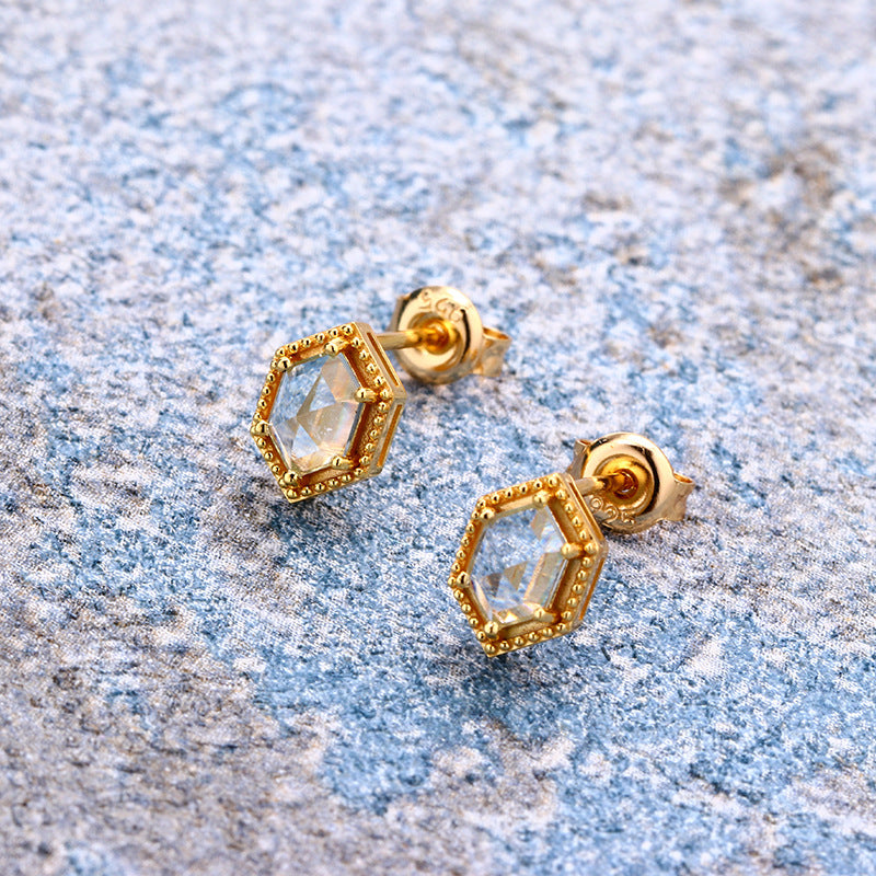 Small And Simple Retro Sky Blue Topaz Stud Earrings For Women