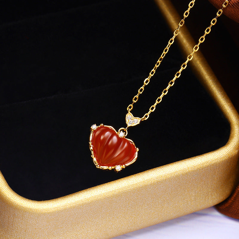 S925 Sterling Silver Red Agate Collar Necklace
