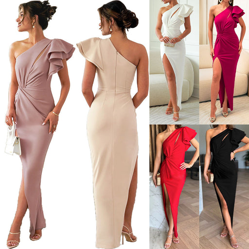 women's off-shoulder ruffle split dress - MRSLM
