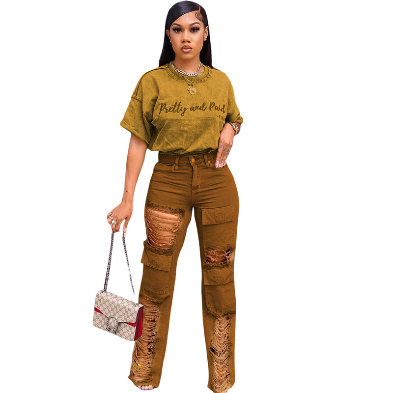 distressed denim embroidered letter set, view 3 - MRSLM