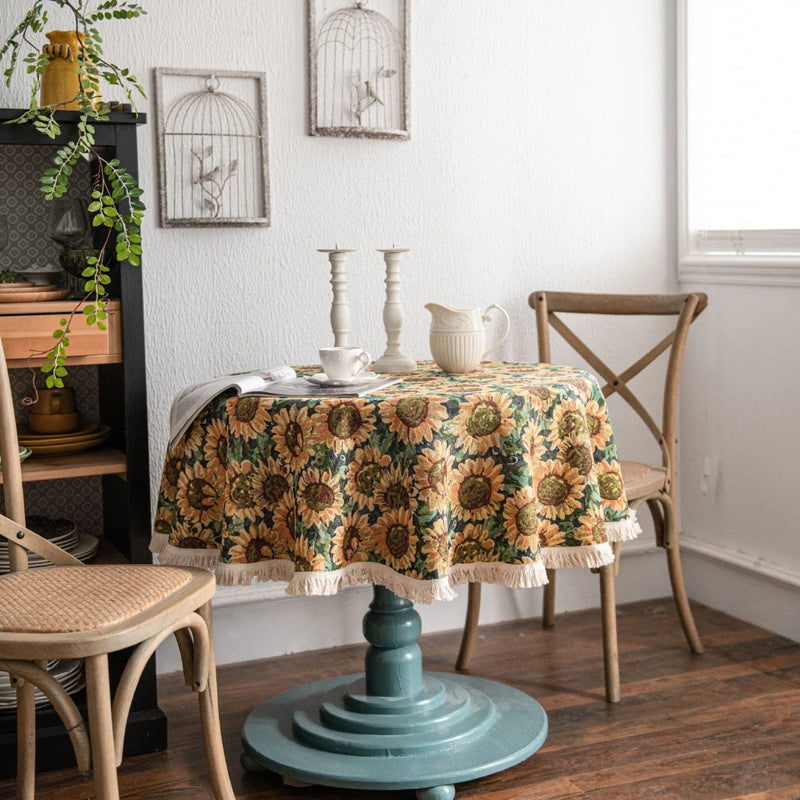 jacquard sunflower round tablecloth, view 5 - MRSLM