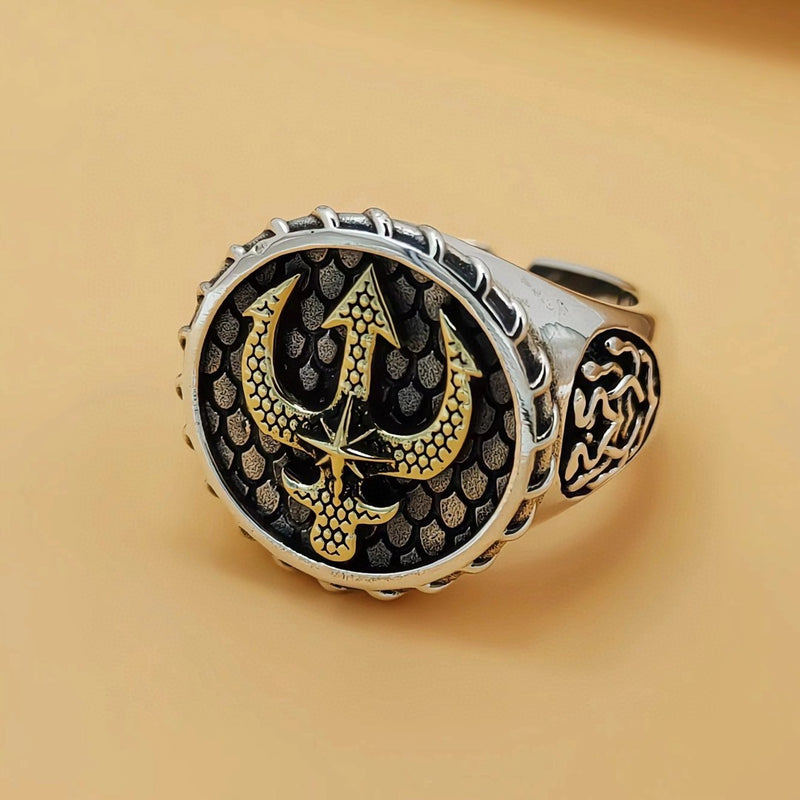 s925 silver men's boat anchor ring, view 4 - MRSLM