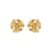 women's pearl ribbon stud earrings, view 5 - MRSLM