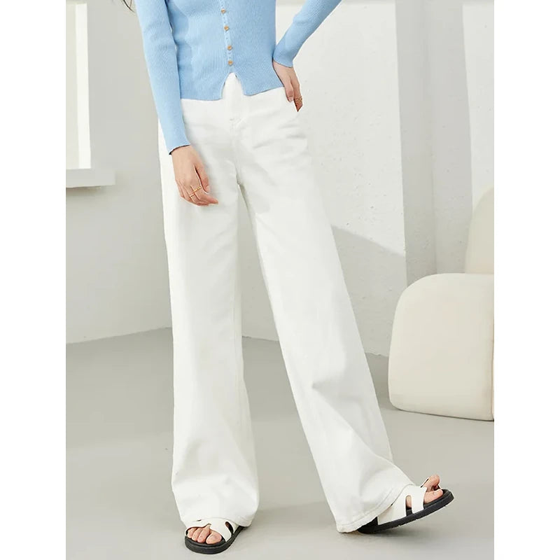 high waist white wide leg jeans, view 2 - MRSLM