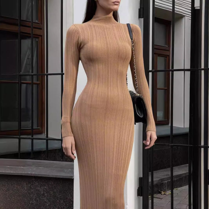 Knitted Turtleneck Tight European, American And French Style Elegant Bottoming Striped Dress Sweater
