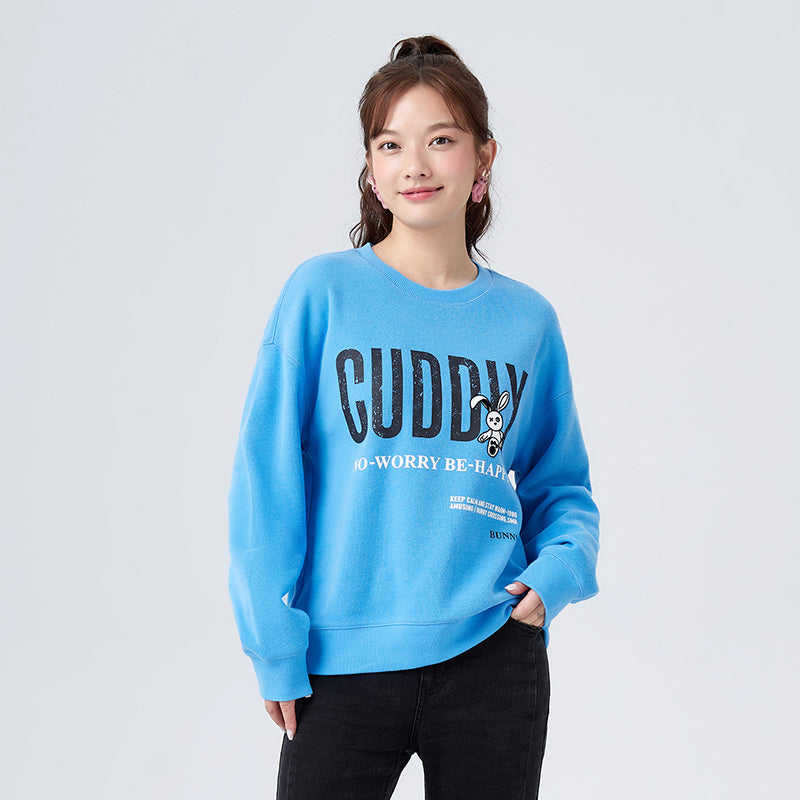 Distressed printed loose fleece sweatshirt, view 2 - MRSLM