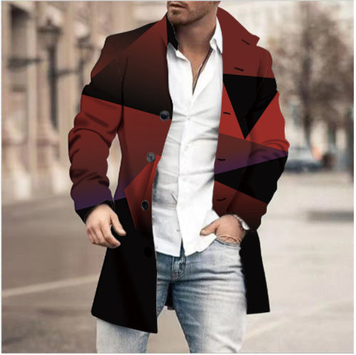 Casaco casual masculino de lã com gola alta e comprimento médio