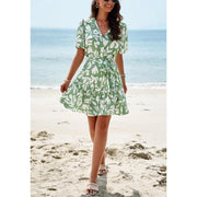printed short sleeve A-line dress, view 17 - MRSLM