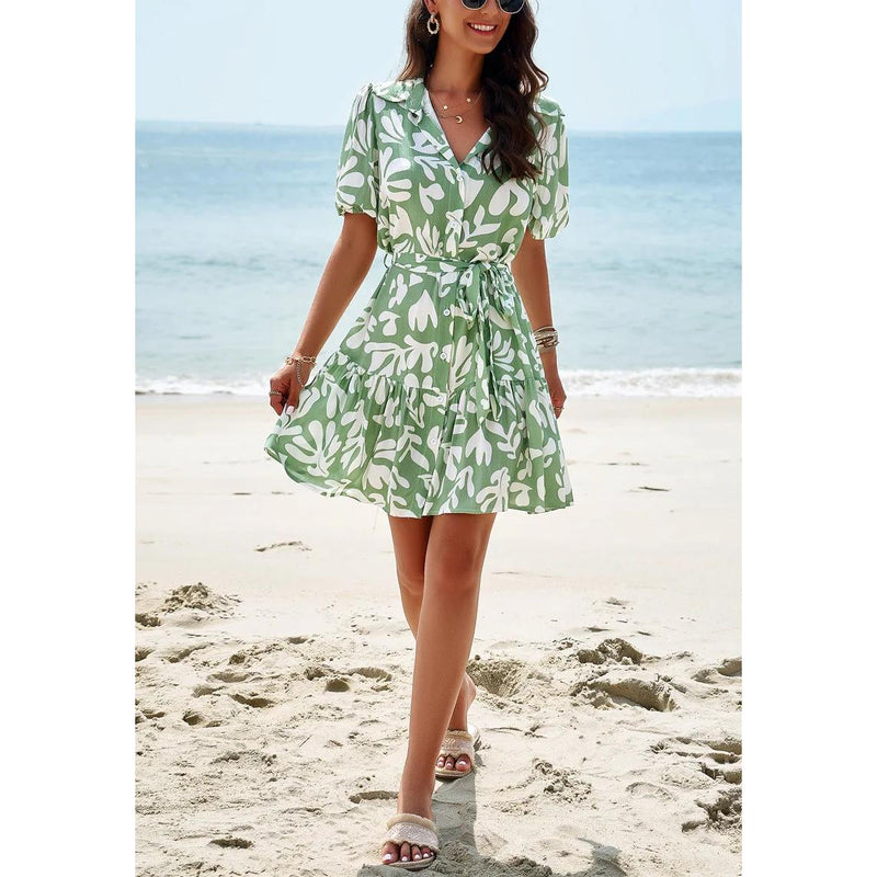 printed short sleeve A-line dress, view 17 - MRSLM