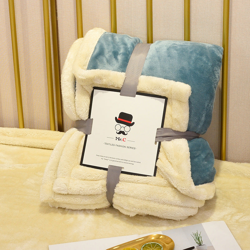 Double-Layer Flannel Sherpa Throw Blanket