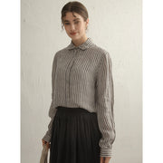 striped cotton linen long sleeve shirt, view 3 - MRSLM