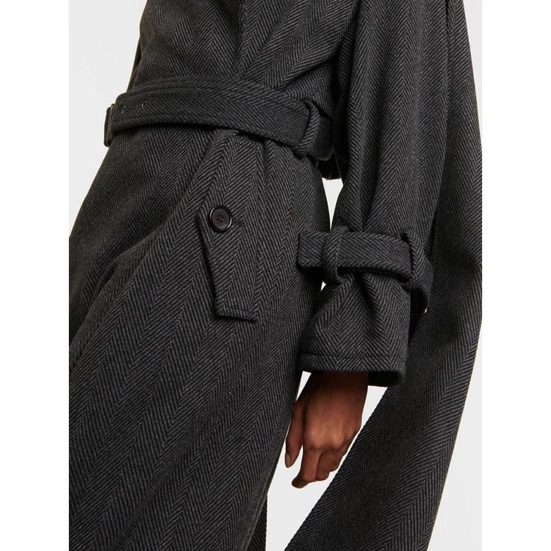 spliced belt coat with scarf collar, view 8 - MRSLM