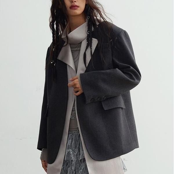 blazer with contrast color scarf collar - MRSLM