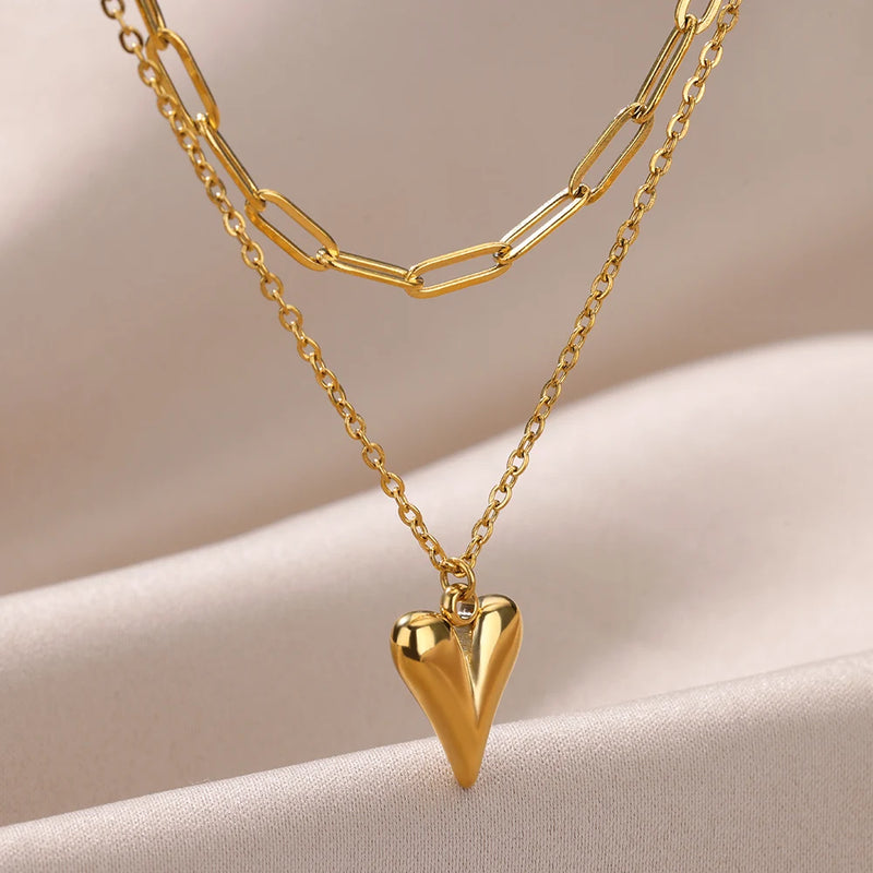 double layered heart chain necklace, view 2 - MRSLM