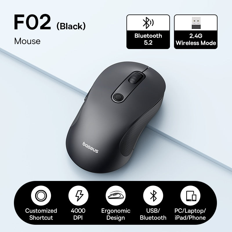 Mouse sem fio Bluetooth 5.2 de 4000 DPI - Design ergonômico com 6 botões silenciosos para compatibilidade com diversos dispositivos.