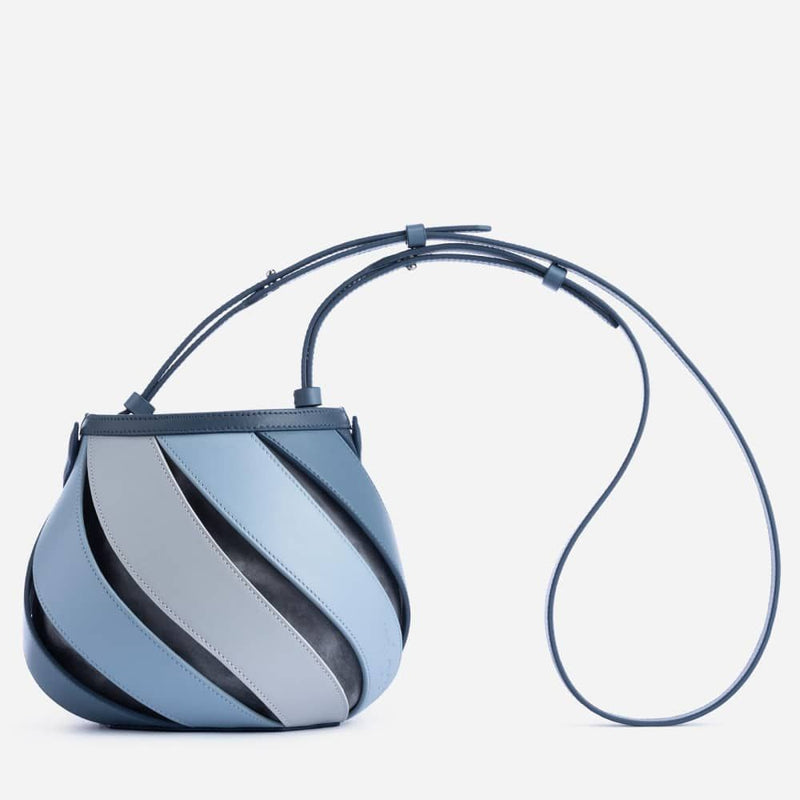 circular microfiber faux leather shoulder bag, view 3 - MRSLM