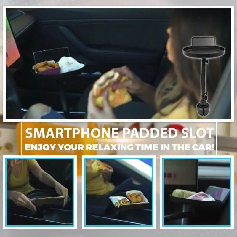 360° Swivel Car Storage Tray with Folding Dining Table & Drink Holder