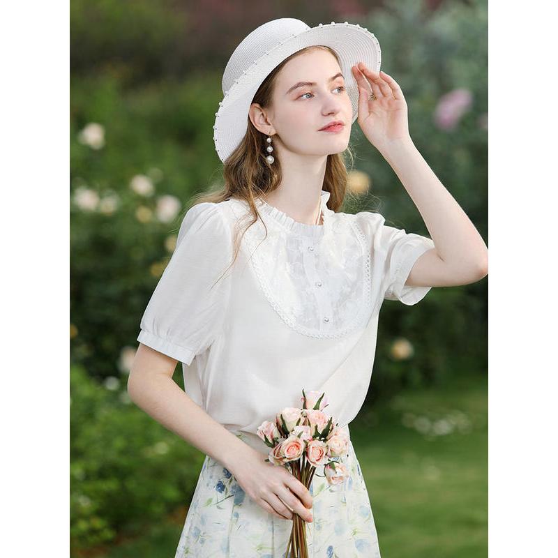 Summer White Lace Puff Sleeve Fashion Blouse